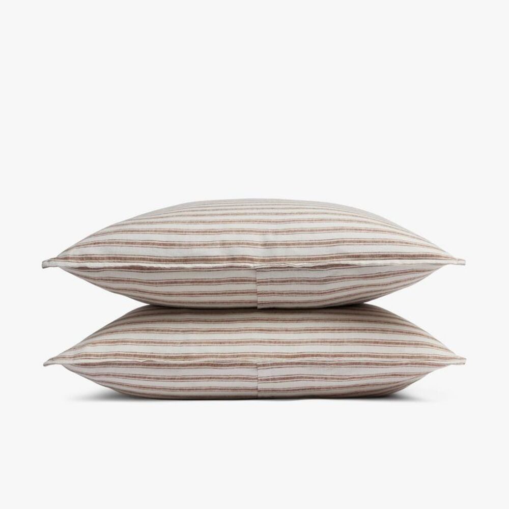 Standard Relaxed Linen Stripe Sham Set Pecan & Parchment - Parachute